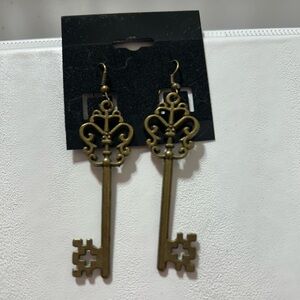 Key Design Dangly Earrings Bronze Colour